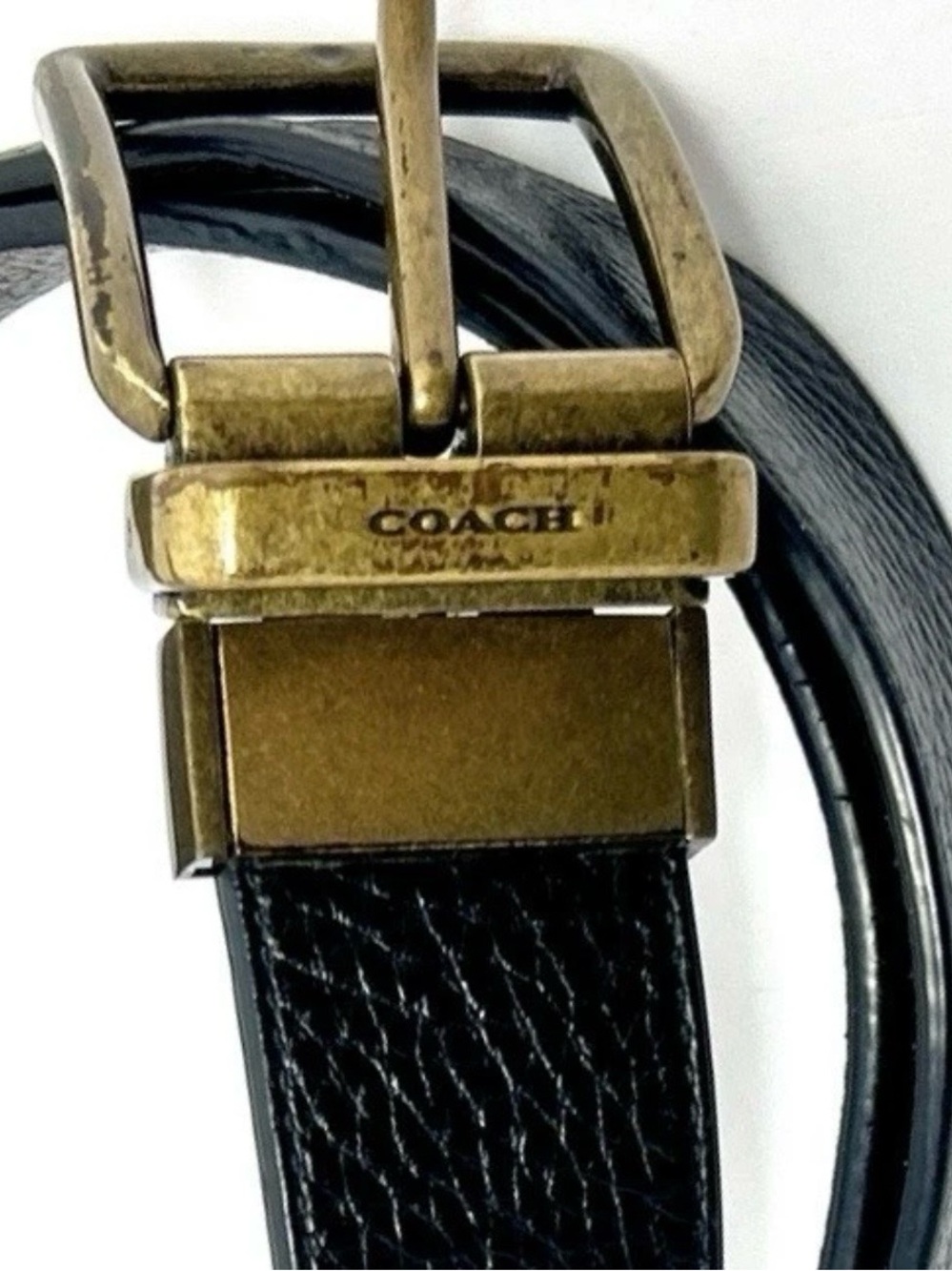 Coach Wide Harness Reversible Pebble Leather Belt F64840 Sz 44 🖤🤎